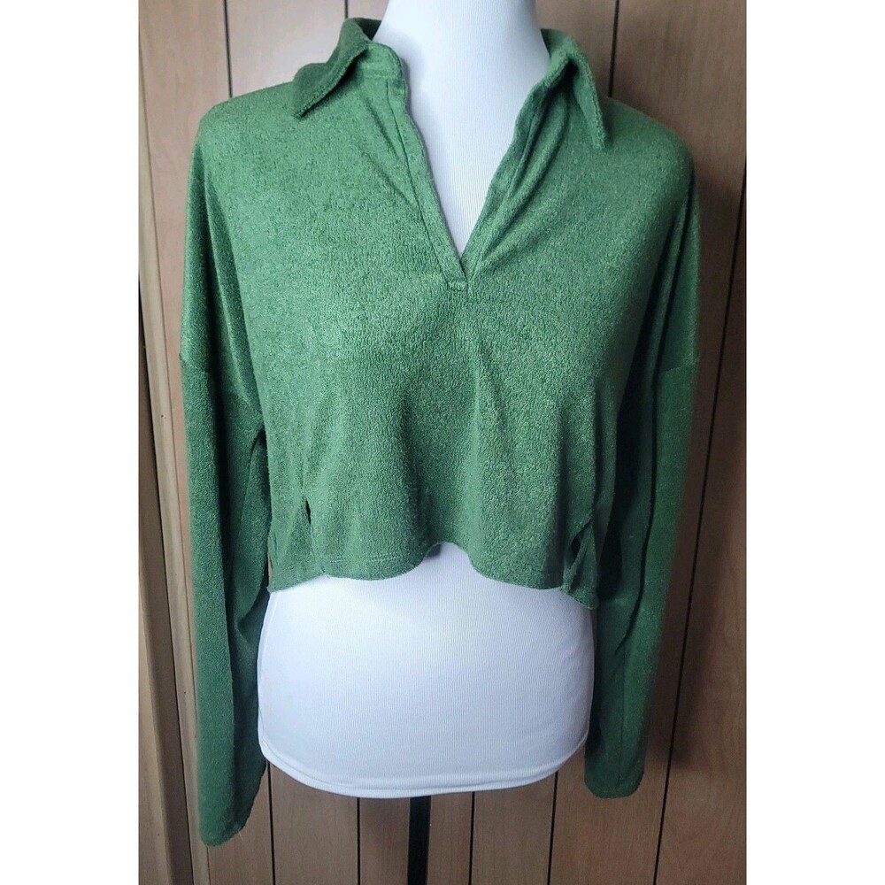 Out From Under Urban Outfitters Womens Small Green Terry Knit Collared Cropped